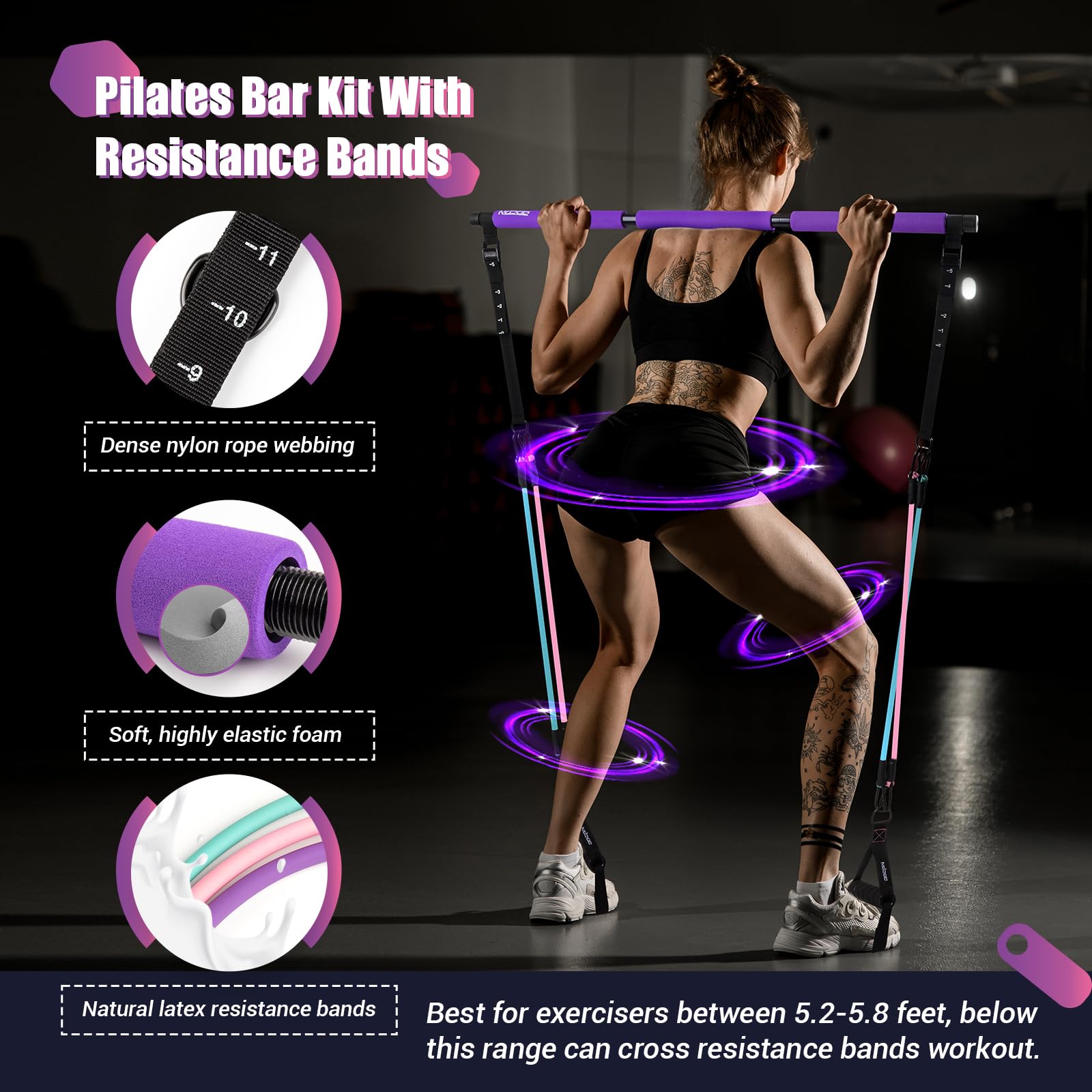 **Pilates Bar Kit with Resistance Bands - Multifunctional Exercise Bar & Ab Roller for Pilates, Abs, Weight Loss - Portable Home Gym Equipment for Full Body Workout - Ideal for Women's Fitness & Home Training**