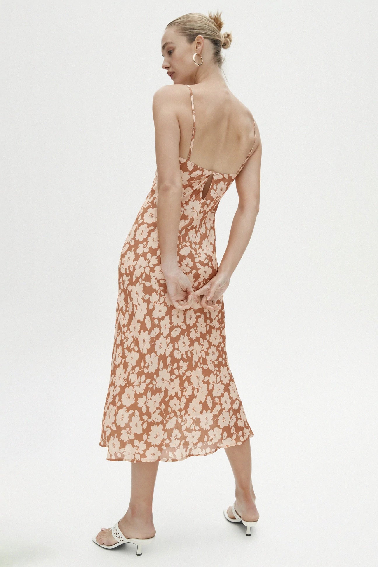 Dina Dress - Mocha Floral Print Women's Summer Dress | Elegant Flowy Maxi Dress for Beach, Wedding & Vacation