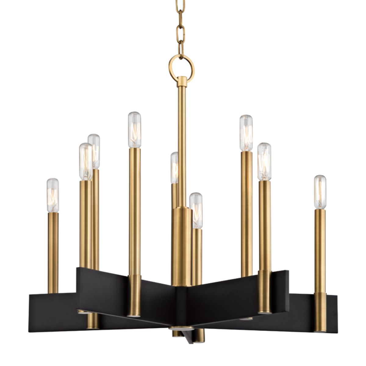 Abrams 10-Light Brass Chandelier - Elegant Dining Room & Bedroom Ceiling Light Fixture for Home Decor