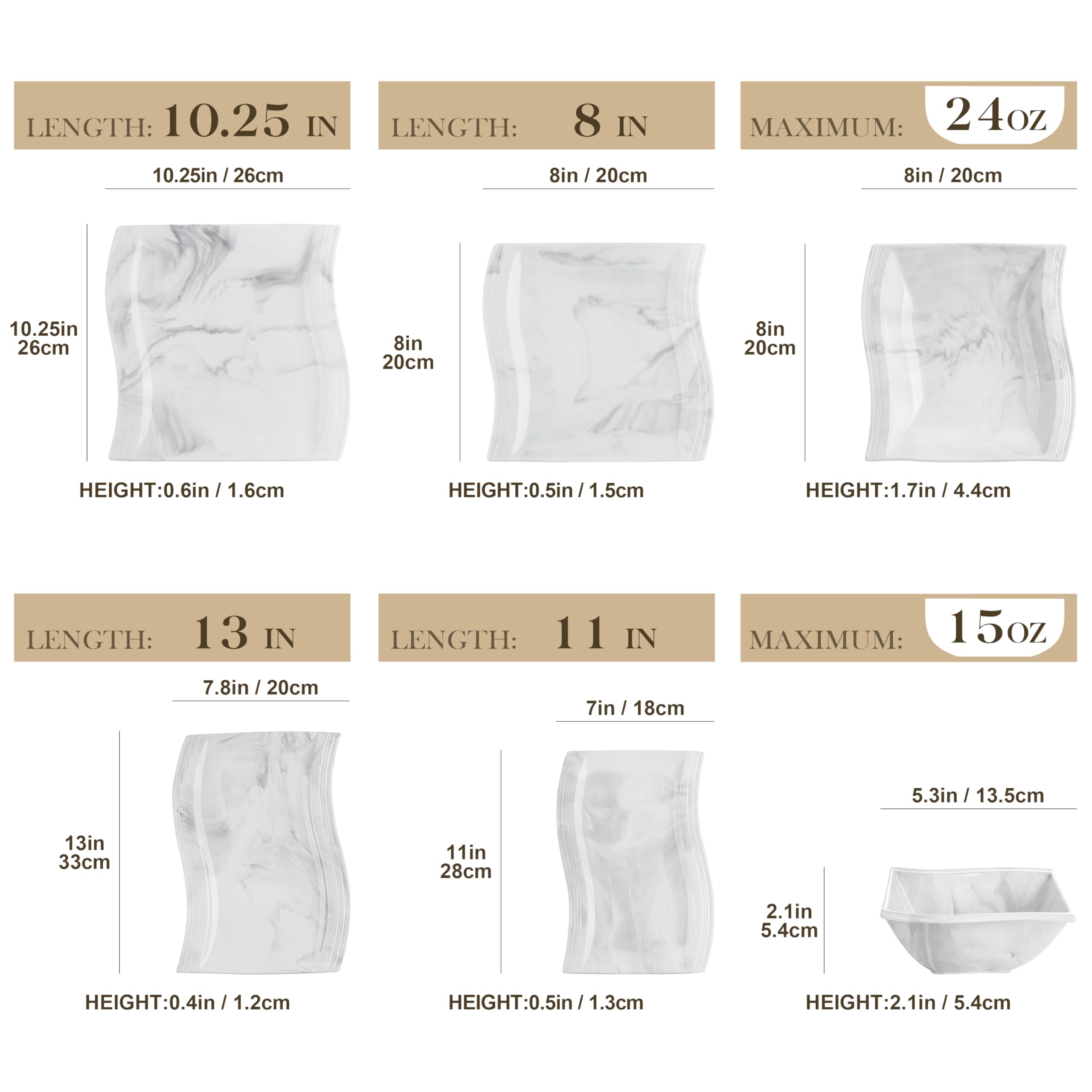 MALACASA 26-Piece Porcelain Dinnerware Set for 6 People - Square Plates, Bowls & Serving Dishes - Elegant Marble-Look Tableware (Flora Series) - Perfect for Family Dinners, Dinner Parties & Holiday Entertaining