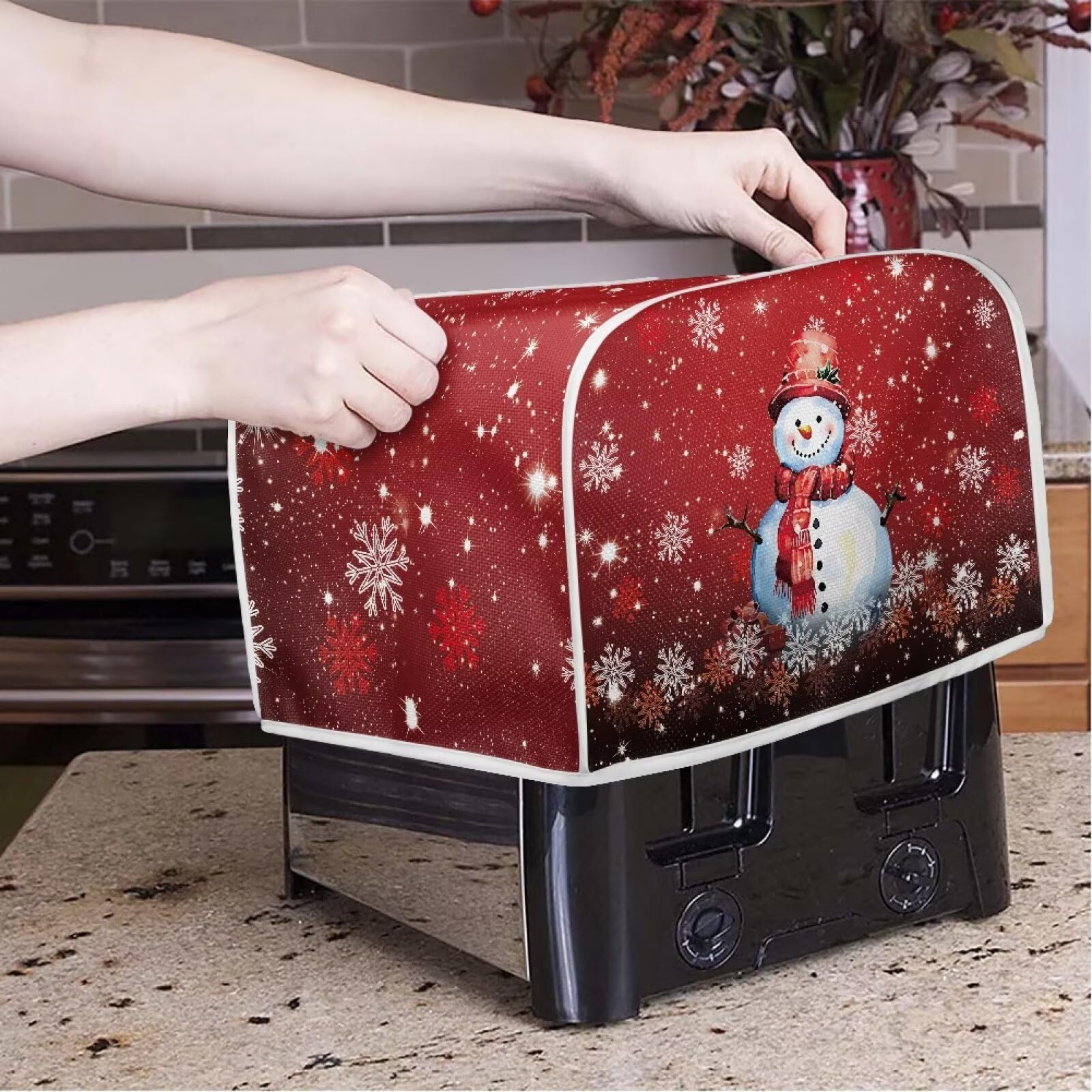 Christmas Snowman Print 2-Slice Toaster Cover - Foldable Kitchen Appliance Protector for Dust & Fingerprint Protection - Machine Washable Holiday Home Decor - Perfect for Xmas Kitchen, Dining Room & Gift Giving