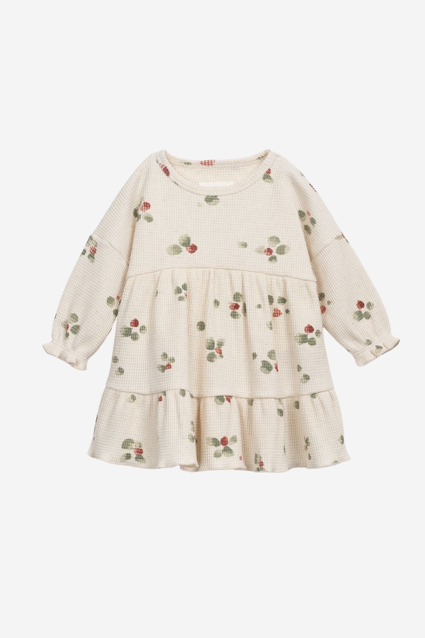 Adorable Cream Printed Interlock Dress for Baby Girls - Perfect for Birthday Parties, Family Photos & Special Occasions
