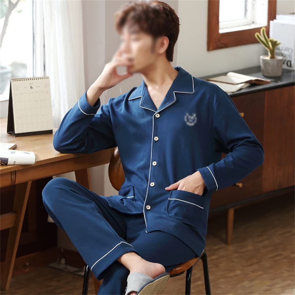 **JHHDP Men's Cotton Pajama Set 2-Piece Long Sleeve Sleepwear for Spring & Autumn - Oversized 4XL Printed Lounge Wear for Home & Relaxation**    *(Perfect for Cozy Nights, Lounging at Home, or Gift Giving)*