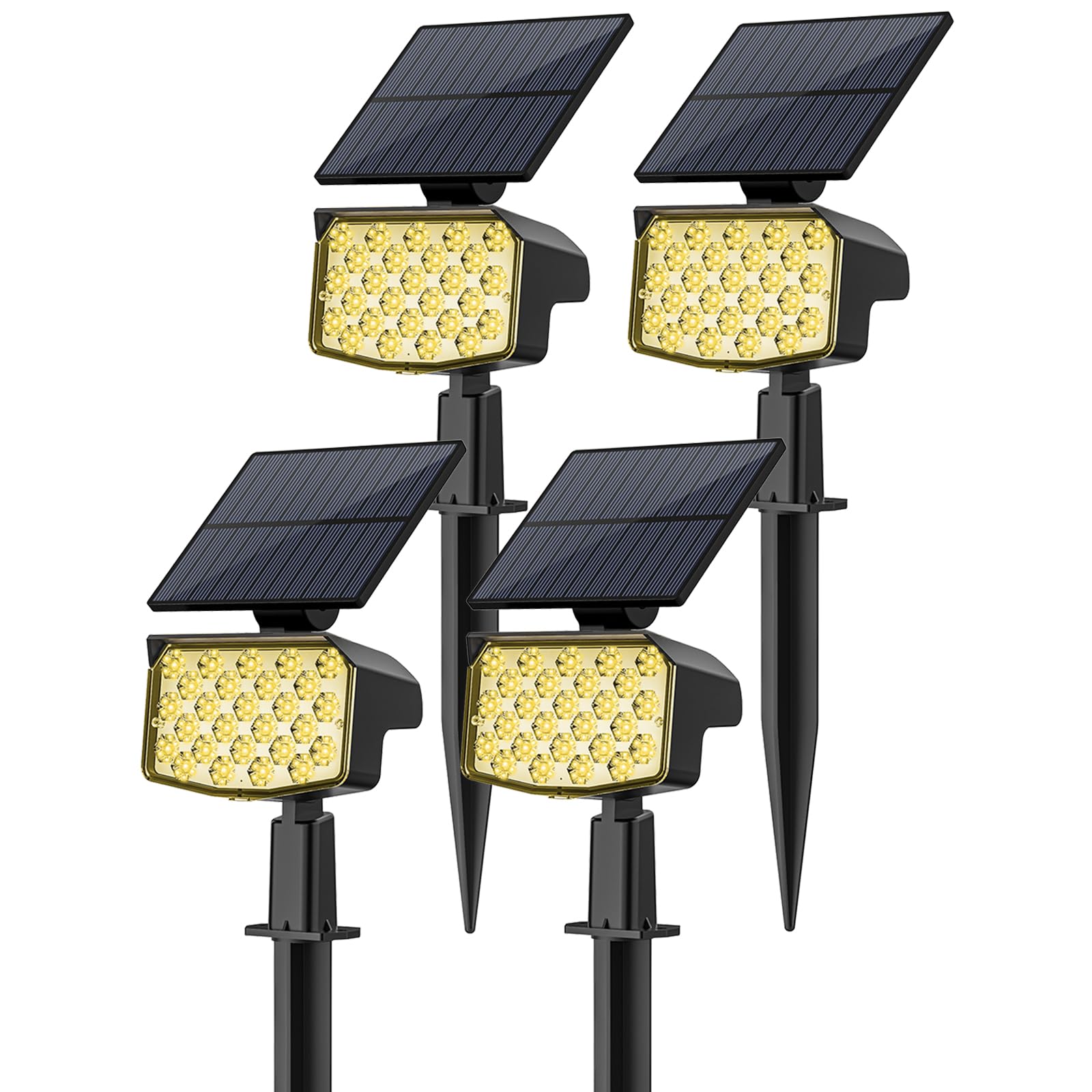 27 LED Solar Spot Lights Outdoor 4 Pack - Adjustable Waterproof IP65 Solar Landscape Lights with 3 Lighting Modes - Warm White Solar Powered Spotlights for Yard, Garden, Pathway & Patio Lighting