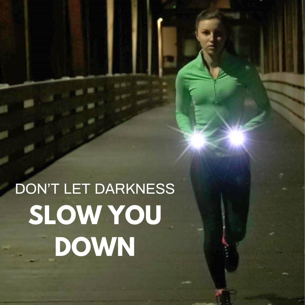 Ultra Bright LED Running Lights for Runners - Rechargeable Safety Lights with Flood Beams & Charging Dock - Essential Night Running Gear for Jogging, Walking, and Outdoor Activities - Stay Visible During Early Morning or Evening Workouts