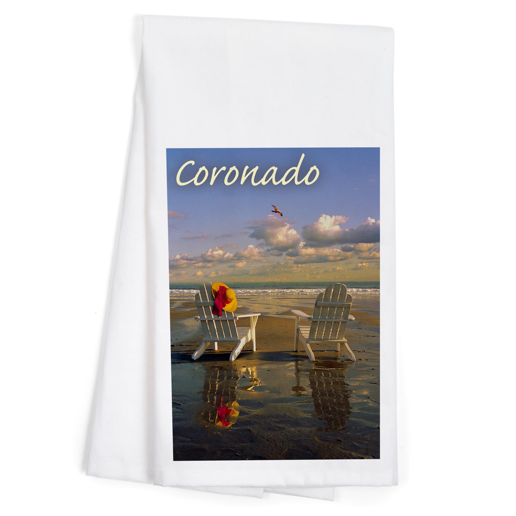 Lantern Press Coronado California Beach Adirondack Chairs Cotton Tea Towel - Decorative Hand Towel for Kitchen, Home & Coastal Decor - Perfect for Beach Houses, Coastal Themed Kitchens & Gift Giving