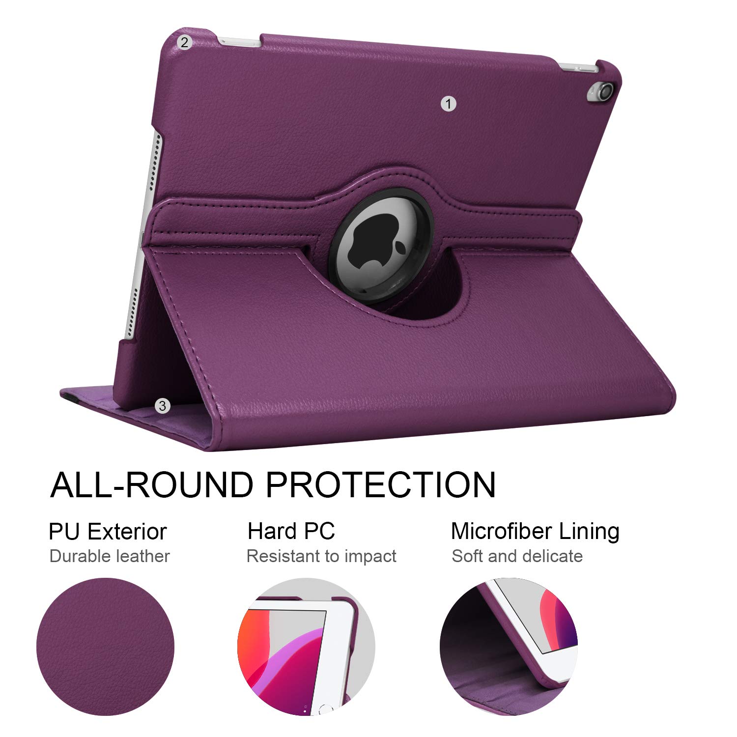 Premium 360° Rotating Leather Case for iPad Air 2 - Multi-Angle Stand with Auto Sleep/Wake | Full Body Protection | Purple | Perfect for Work, Travel & Entertainment