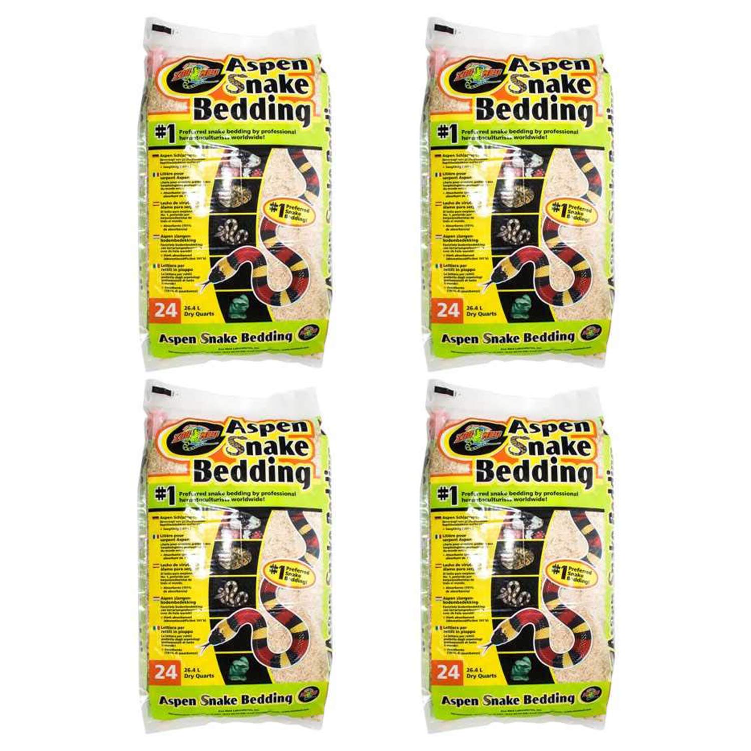 Premium 4-Pack Aspen Snake Bedding - 24 Quarts Each | Natural Reptile Substrate for Terrariums & Habitats | Ideal for Snakes, Lizards & Small Pets | Odor Control & Comfortable Nesting Material
