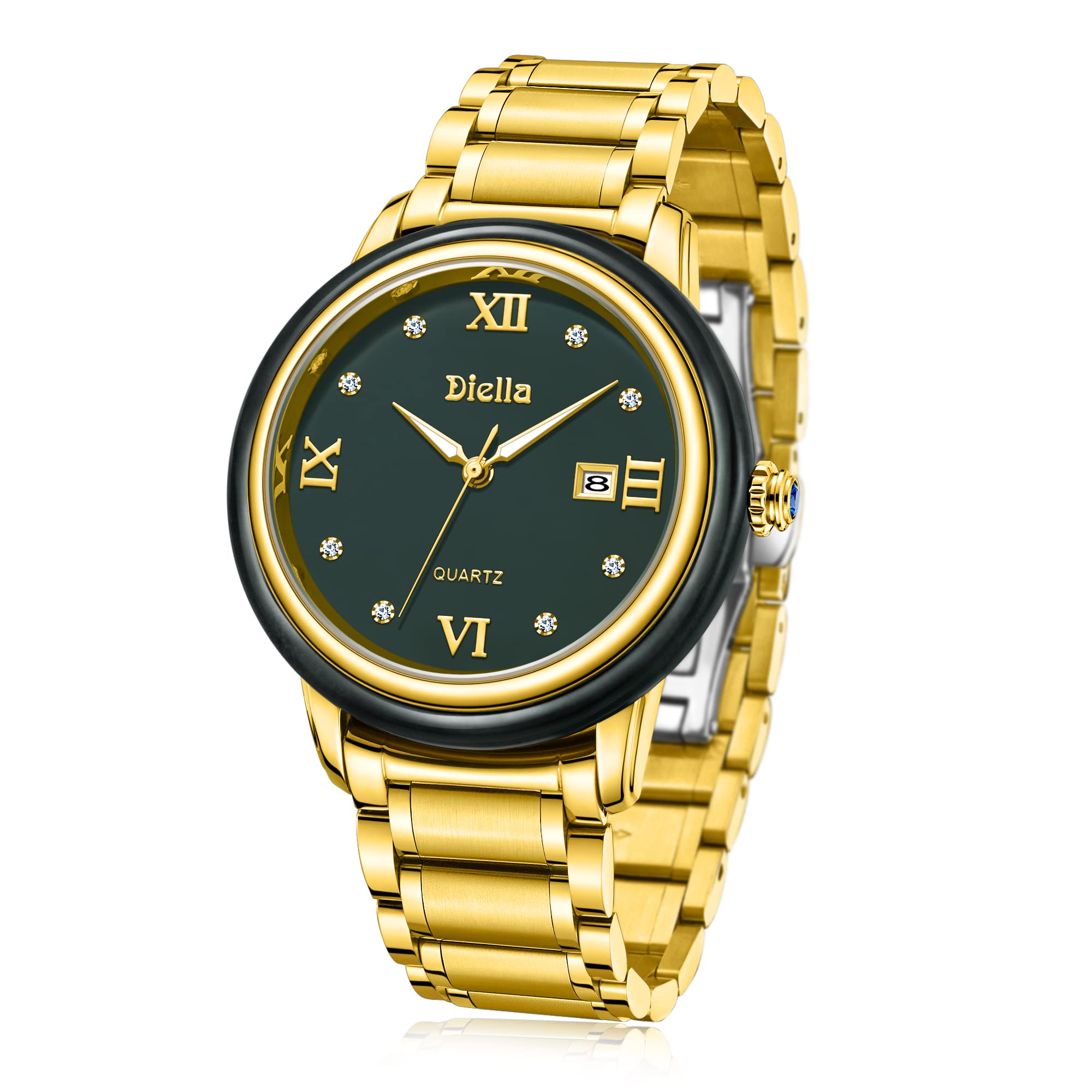 Diella Luxury Watches for Men & Women - Japanese Quartz Movement, Date Display, Luminous Hands, 50M Waterproof - Perfect for Business, Formal Events & Everyday Wear