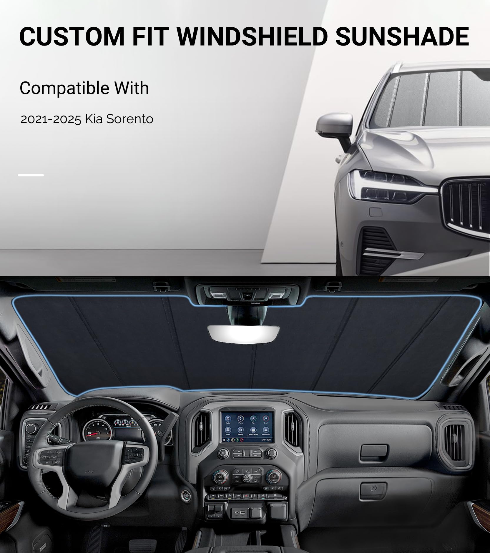 2021-2025 Kia Sorento Windshield Sun Shade - Thick 6-Layer UV Protection Sunshade, Accordion Fold Car Sun Shield for Summer Heat - Perfect for Parking, Road Trips & Daily Commute