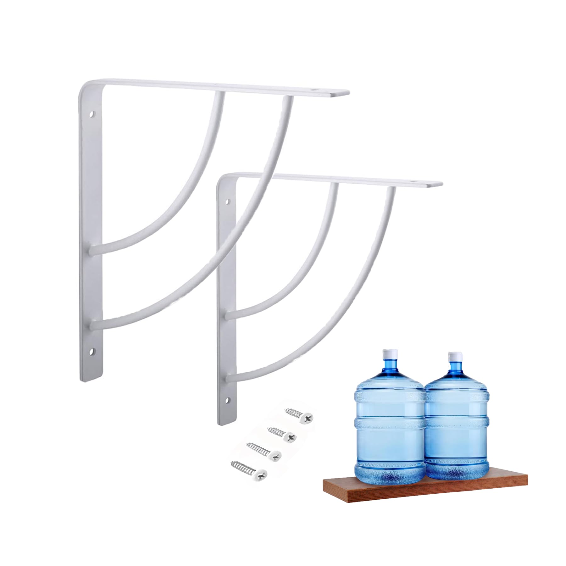 8 Inch Decorative Shelf Brackets - 2 Pack White Metal Wall Mounted Shelving Supports for Floating Shelves, DIY Home & Kitchen Organization - Includes Screws | HOME MASTER HARDWARE | Perfect for Displaying Books, Plants & Decor in Living Room, Bedroom or Office
