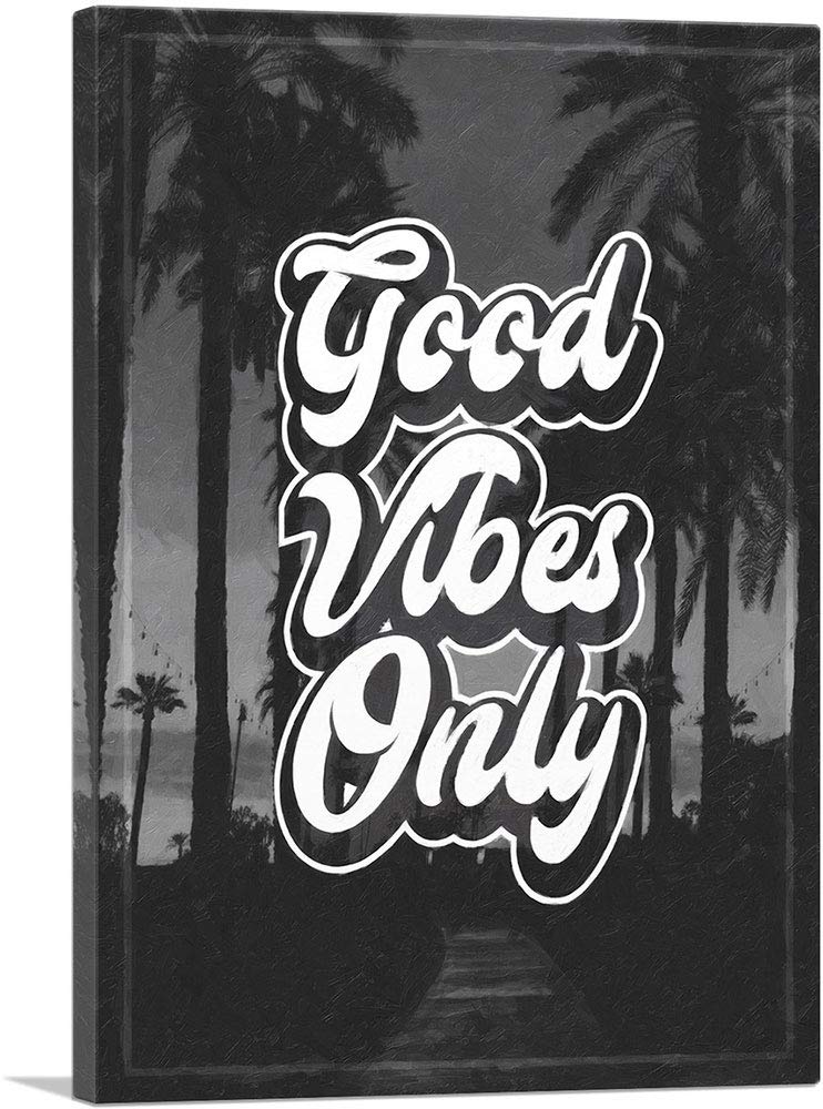 ARTCANVAS Good Vibes Only Motivational Canvas Wall Art - 40x26 Inch Framed Painting, Giclee Print, Home & Office Decor - Perfect for Living Room, Bedroom or Workspace Inspiration