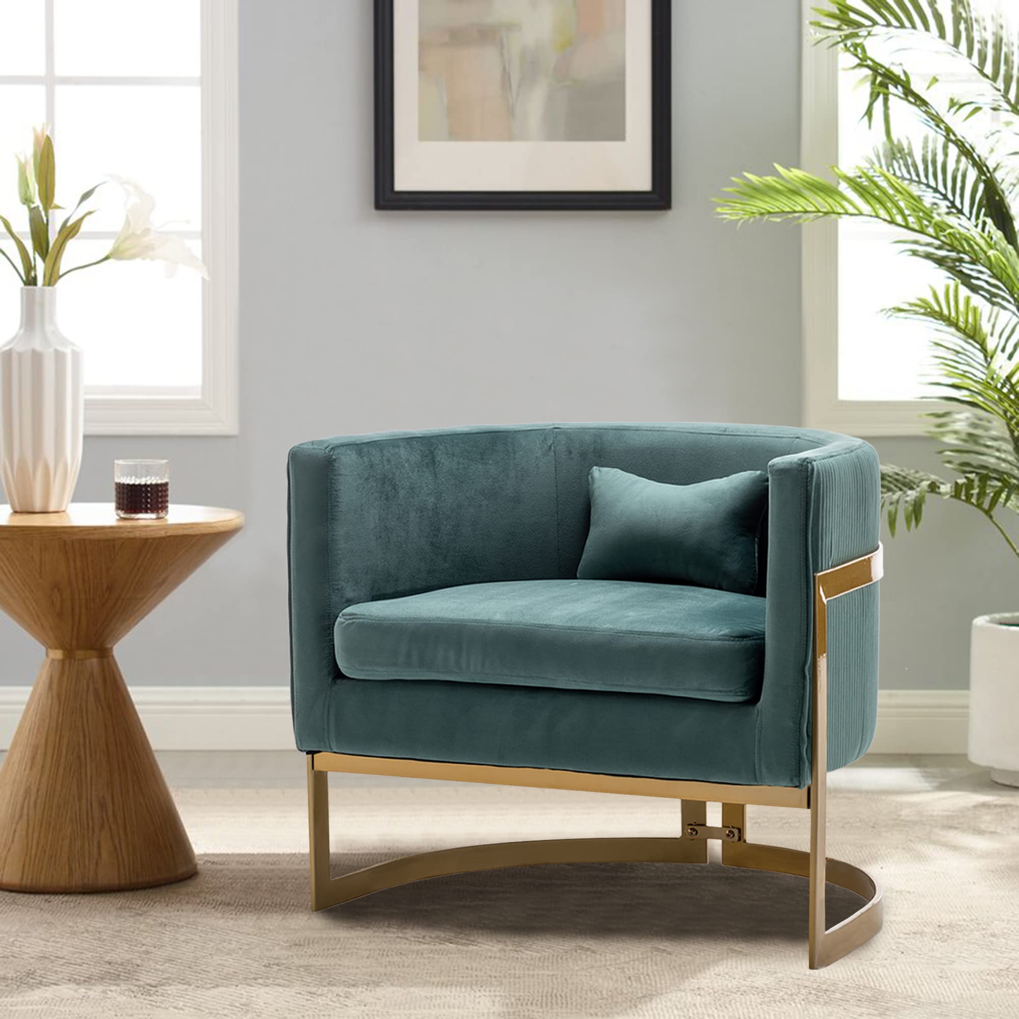 Velvet Accent Chair with Gold Legs - Modern Upholstered Armchair for Living Room, Bedroom & Office - Lake Blue Barrel Chair for Cozy Seating & Stylish Home Decor