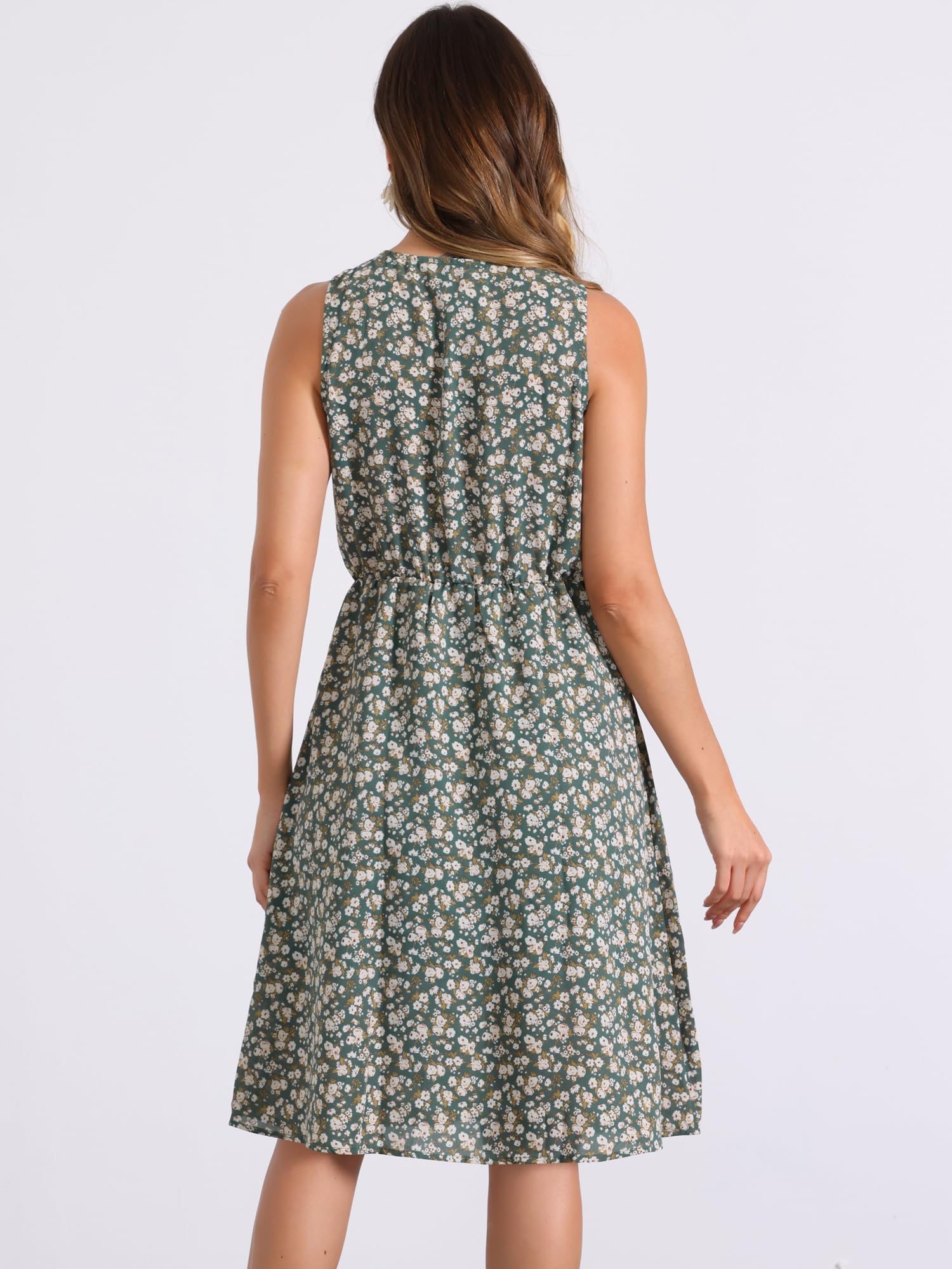 Allegra K Women's Floral Midi Dress - Sleeveless Summer Wedding Guest Dress for Easter, Church, Garden Party & Special Occasions