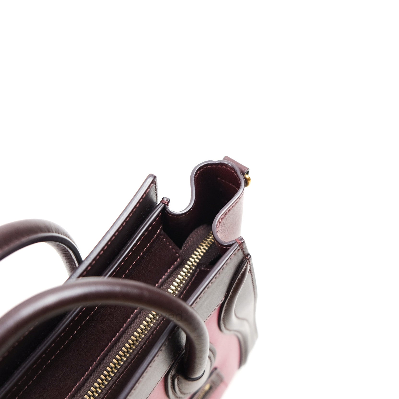 Celine Nano Luggage Tote Bag in Tri-Color Dark Red, Pink & Brown - Perfect for Work, Travel & Everyday Use