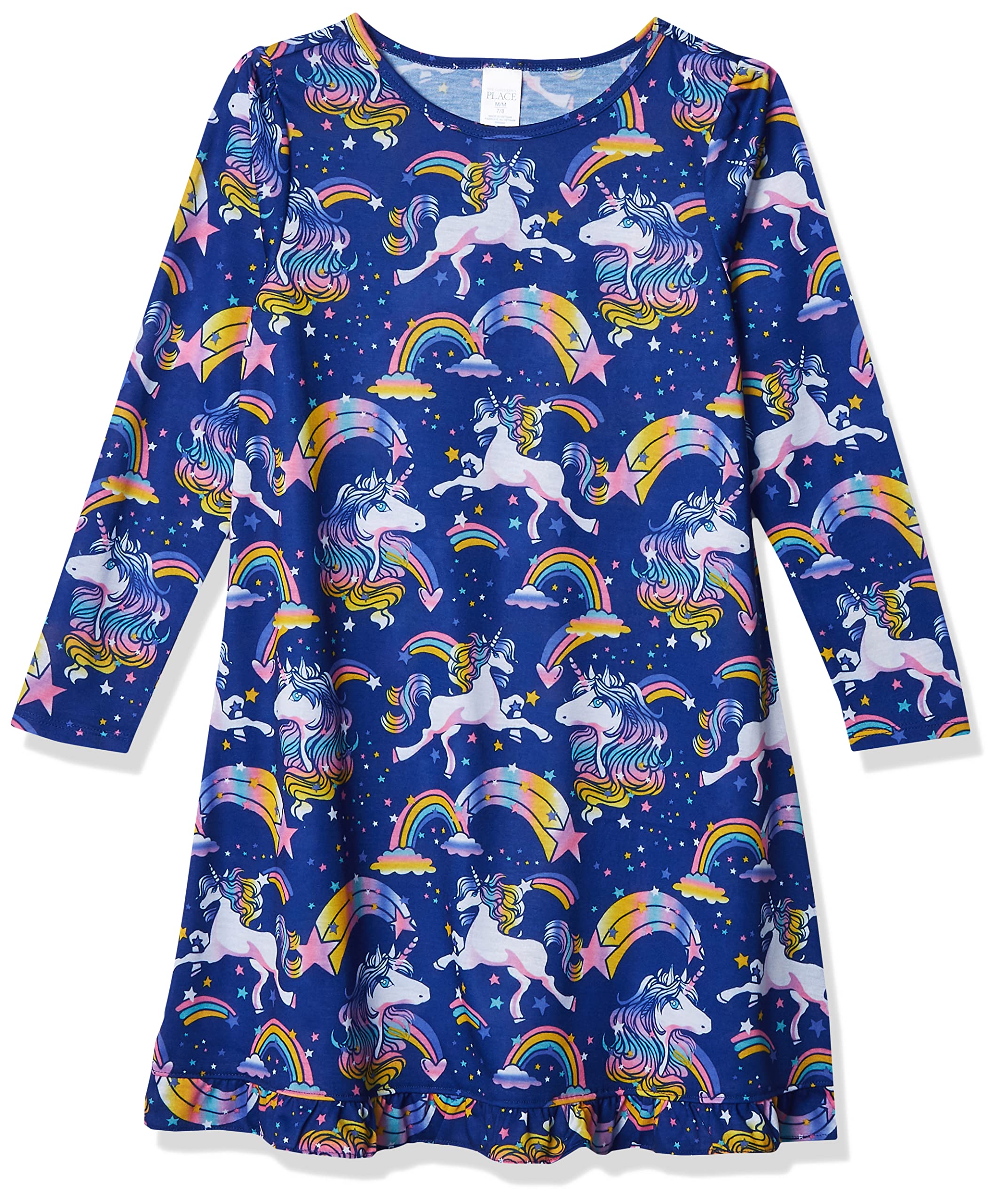The Children's Place Girls Rainbow Unicorn Ruffle Nightgown - Soft Cotton Pajama Dress for Toddler & Kids - Cute Sleepwear for Bedtime & Sleepovers