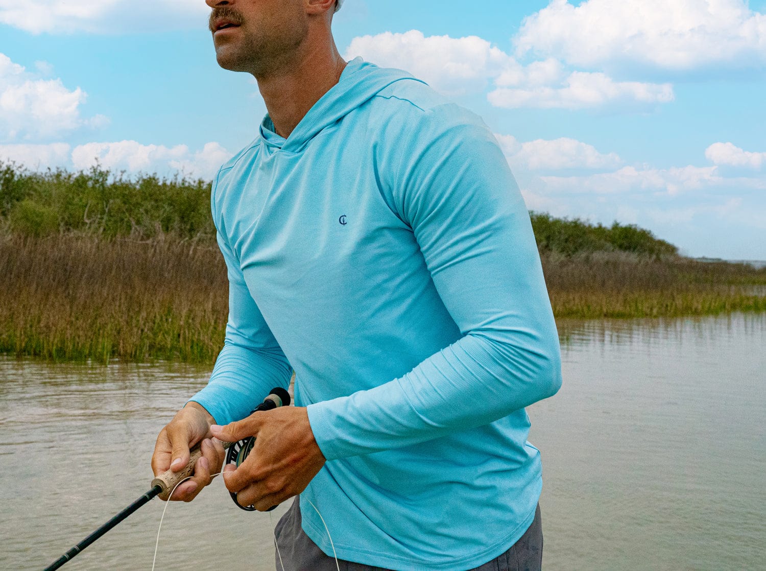 Breathable Hoodie Sun Shirt in Airy Blue - UPF 50+ Sun Protection for Outdoor Activities, Hiking & Beach Wear