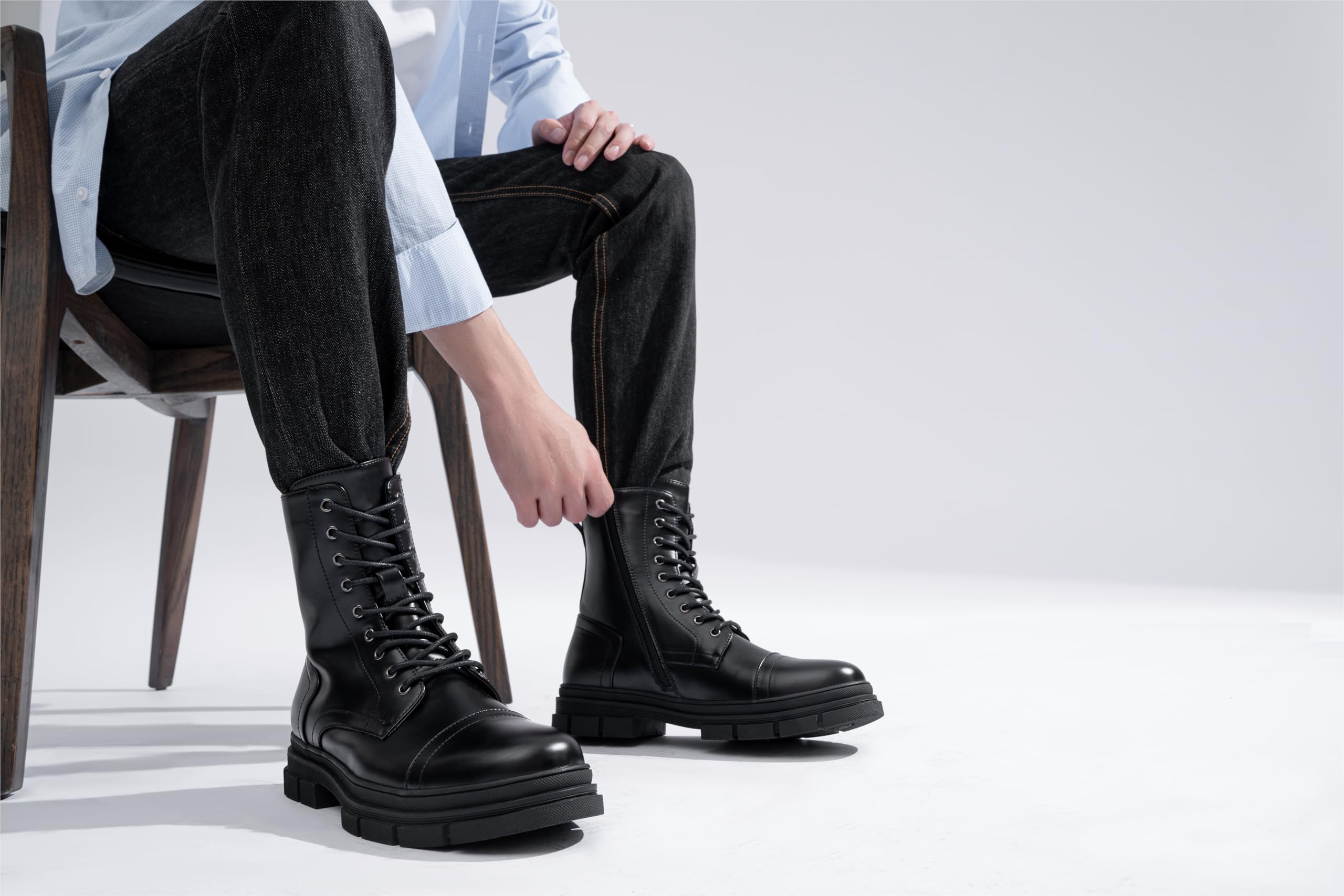 Jousen Men's High Top Motorcycle Boots - Waterproof Leather Riding Boots for Men - Perfect for Motorcycle Rides, Outdoor Adventures & Casual Wear