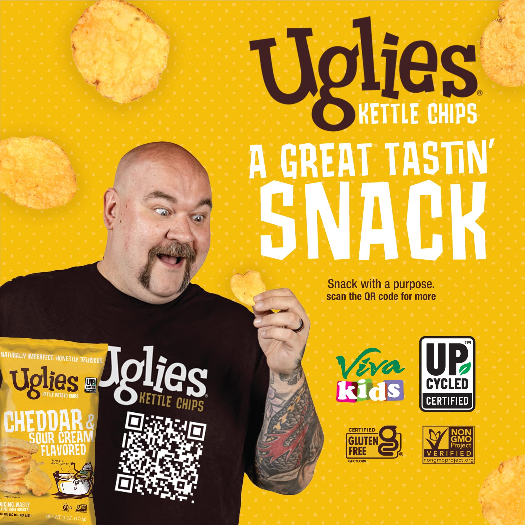 UGLIES Cheddar & Sour Cream Kettle-Cooked Potato Chips - Gluten Free, Kosher, Non-GMO Snack Packs (2oz, 24 Count) - Perfect for School Lunches, Office Snacks & On-the-Go Munching