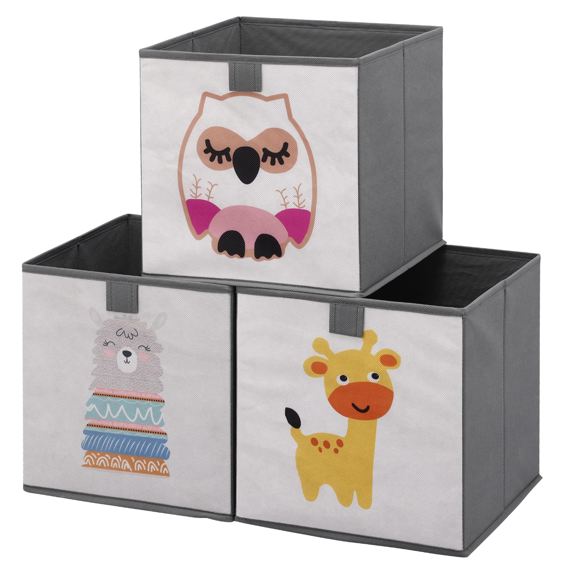 Navaris Kids Storage Cubes Set of 3 - Foldable Fabric Organizer Bins for Children's Bedroom & Nursery - Toy & Book Storage Cubby in Grey | Perfect for Organizing Toys, Books & Clothes in Kids' Rooms