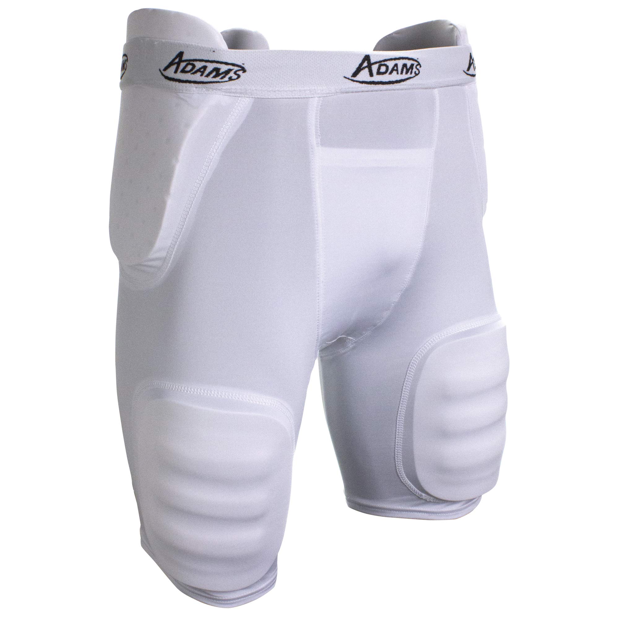 Adams Football Girdle Padded Compression Shorts with Sewn-in Hip, Tailbone & Thigh Pads - Protective Football Gear for Men & Youth (White, Medium) - Ideal for Training, Games & Contact Sports