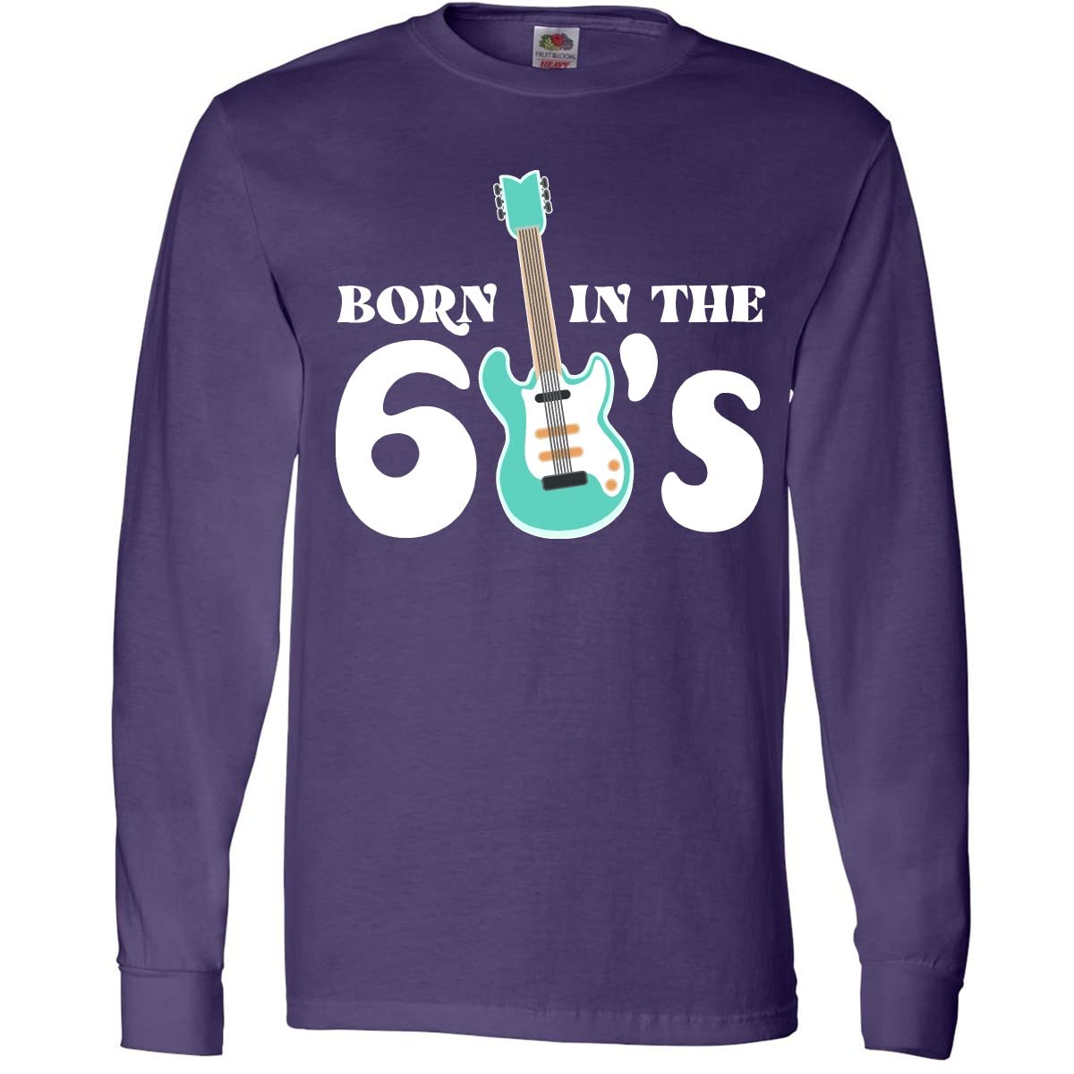 Inktastic Vintage 1960s Blue Electric Guitar Graphic Long Sleeve T-Shirt - Retro Music Lover Gift for Concerts & Casual Wear