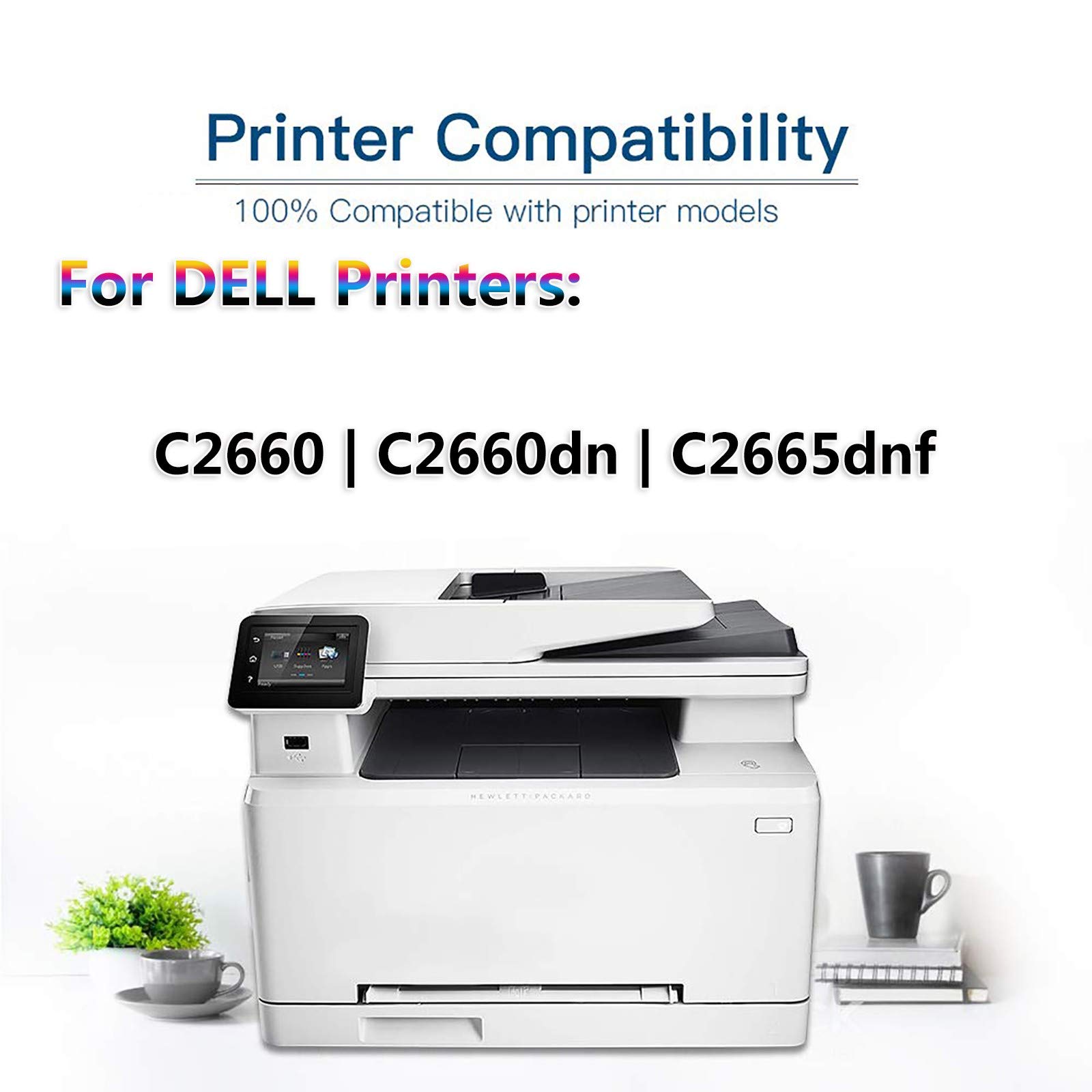 5-Pack High-Yield Compatible Toner Cartridges for Dell 593-BBBU RD80W, 593-BBBT 488NH, 593-BBBR YR3W3, 593-BBBS VXCWK - Replacement for C2660/C2660dn/C2665dnf Laser Printers (Black+Cyan+Yellow+Magenta) - Ideal for Office & Home Printing Needs