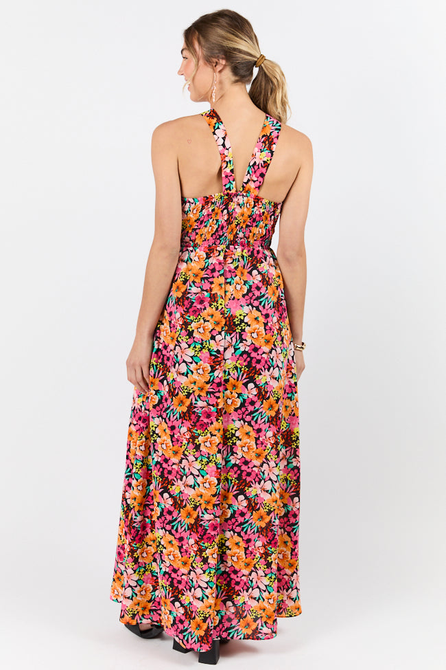 Waterside Elegance Multi Floral Halter Neck Maxi Dress for Women - Beach Wedding, Summer Vacation & Boho Party Outfit