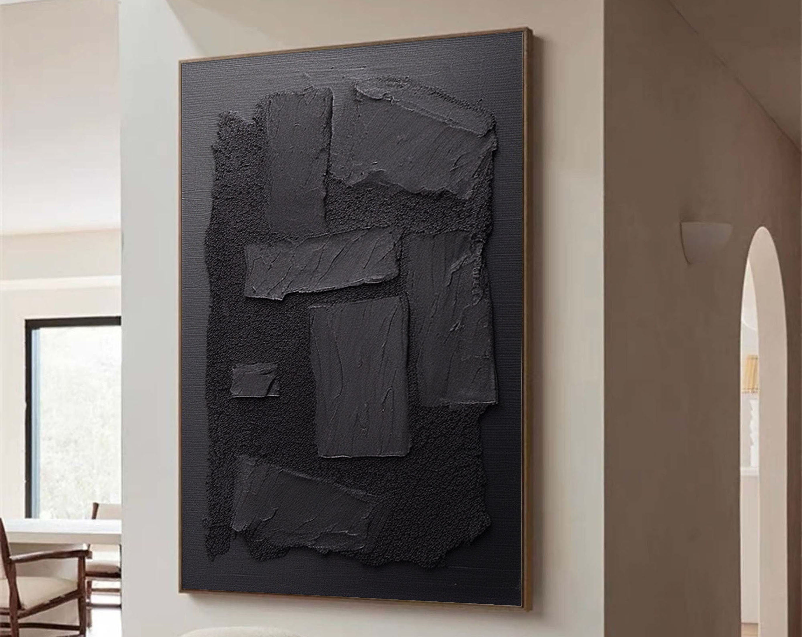 Black Plaster Art Minimalist Textured Painting - Modern Abstract Wall Decor for Living Room, Bedroom & Office | Contemporary Home Decor | #MZ033