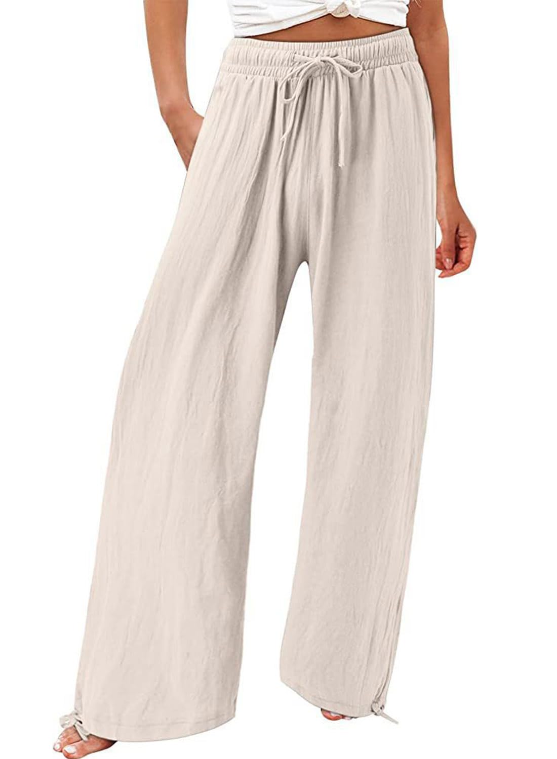 UTCoco Women's Wide Leg Linen Pants - Casual High Waisted Loose Fit Drawstring Trousers | Perfect for Summer, Beach, Travel & Boho Style Outfits
