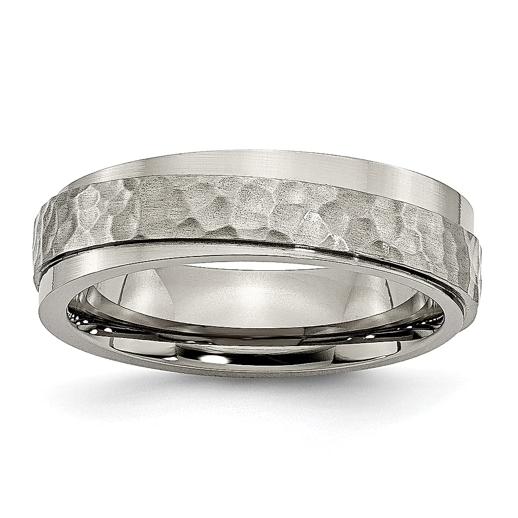 ICE CARATS Titanium Hammered 6mm Ridged Edge Band Ring for Men - Wedding, Anniversary & Fashion Jewelry - Durable Gift for Dad, Husband & Boyfriend - Perfect for Everyday Wear & Special Occasions