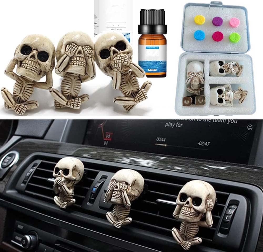 Evil Skull Car Air Fresheners Vent Clips - 6 Pack Felt Pads, Gothic Halloween Car Accessories for Men & Women | Perfect for Halloween Decor, Car Interior Styling & Unique Gift Ideas