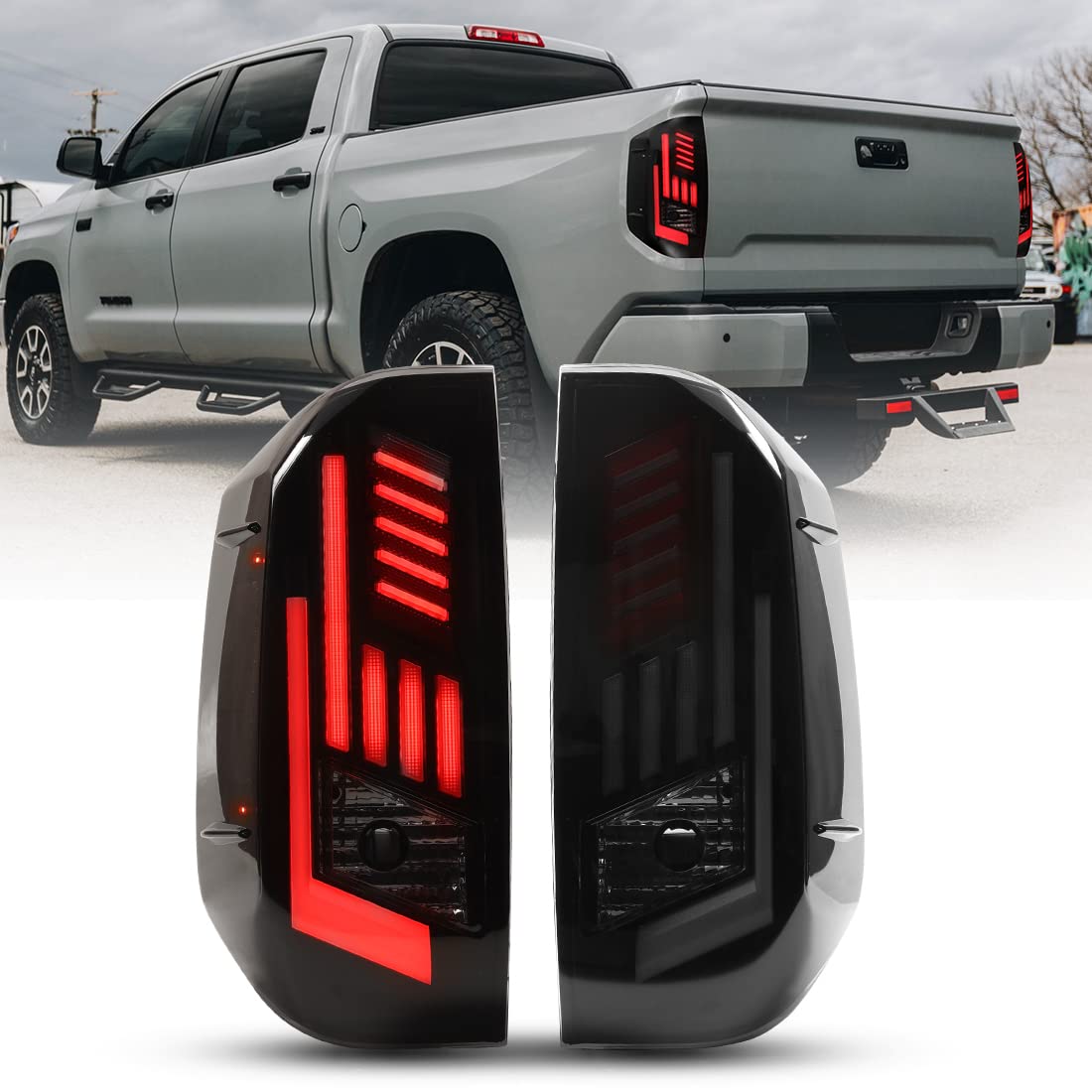 ROXX LED Tail Lights Assembly for 2014-2022 Toyota Tundra - Smoke Sequential Turn Signals, DRL & Brake Lights - Pair for Pickup Truck (Passenger & Driver Side) - Upgrade for Night Driving & Enhanced Safety