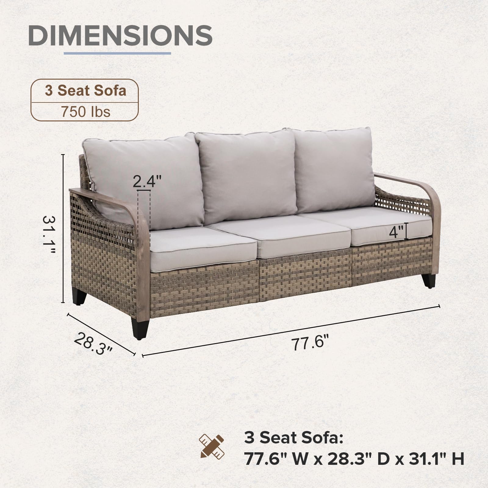 **COOS BAY Modern Wicker Outdoor Sofa Set - 3-Seater Patio Loveseat for Garden, Backyard, Deck, Porch & Balcony - Weather-Resistant Brown/Gray Couch - Perfect for Relaxing, Entertaining & Outdoor Lounging**