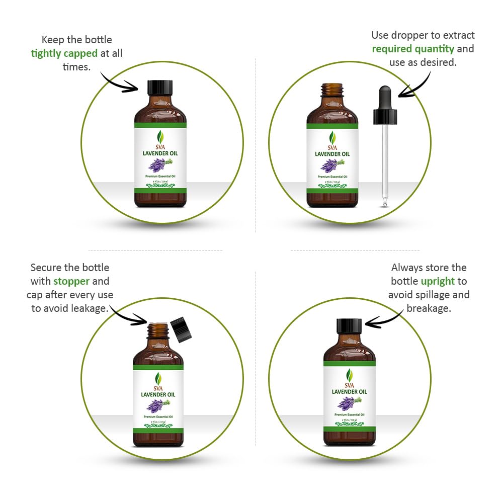 **SVA 100% Pure Lavender Essential Oil – 4 Fl Oz (120ml) – Natural Aromatherapy Oil for Diffusers, Hair & Skin Care, Massage, Soap & Candle Making – Includes Dropper – Perfect for Relaxation, Stress Relief & Home Spa**