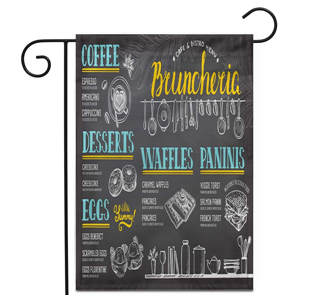 12x18 Inch Double Sided Chalkboard Garden Flag - Doodle Breakfast Design for Restaurants, Cafes & Outdoor Decor - Weatherproof Yard Banner for Patio, Lawn & Home Decoration (Perfect for Seasonal Displays & Business Signage)