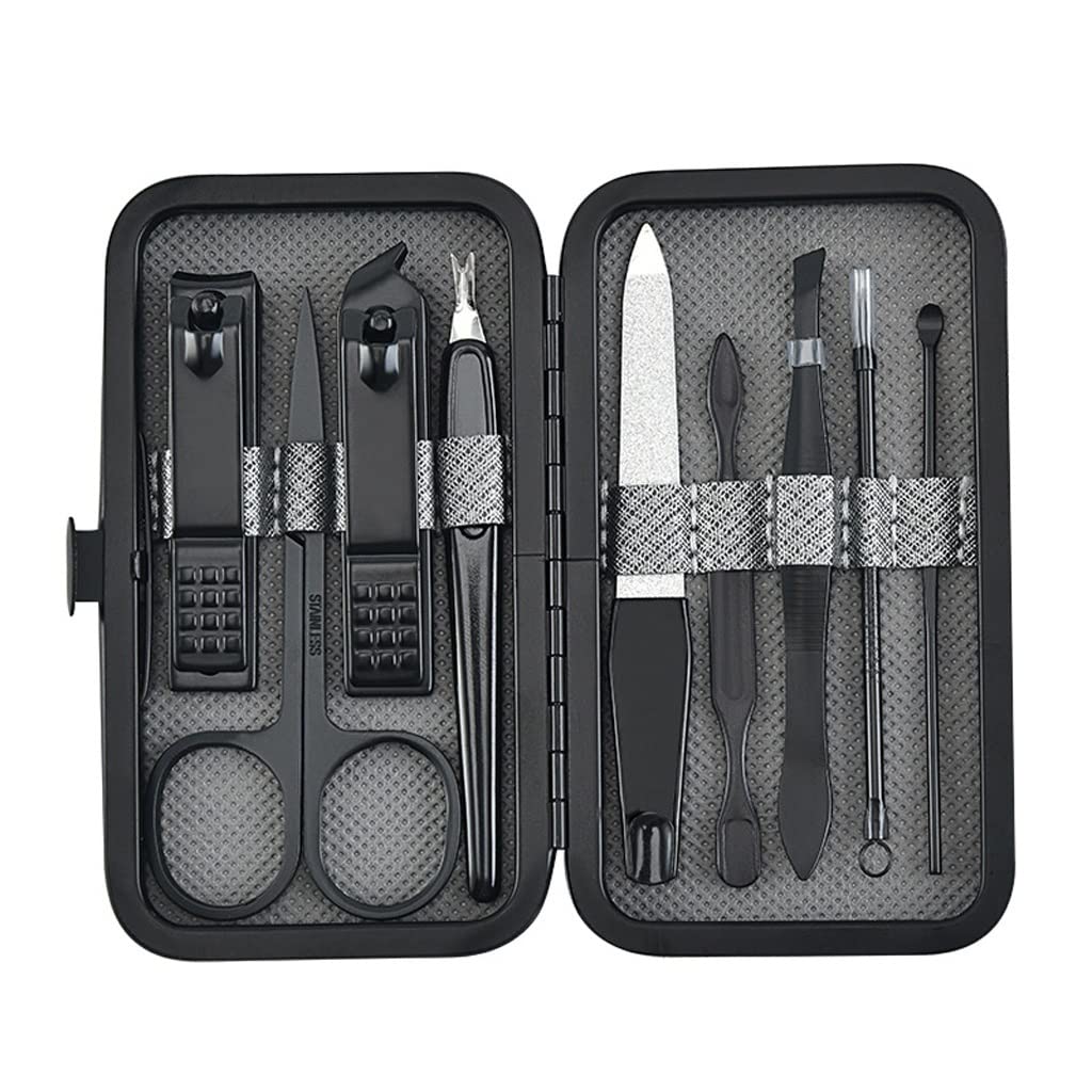 BIENKA 9-Piece Professional Manicure & Pedicure Set - Stainless Steel Nail Clippers, Nail Files, Cuticle Tools - Portable Travel Nail Care Kit for Home & Salon Use (10.8 x 2.2 x 6cm) - Perfect for Travel, Gifts & Daily Nail Maintenance