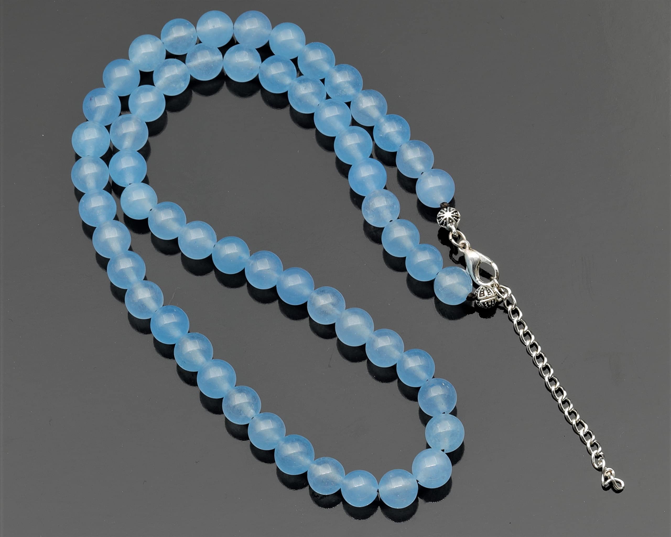 Natural Angelite Beaded Choker Necklace - Genuine Gemstone Calming Stone Jewelry with Clasp Closure, Unisex Healing Crystal Necklace (18