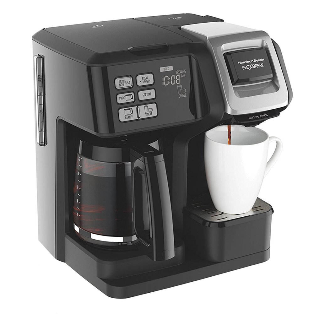 Hamilton Beach FlexBrew 2-Way Programmable Coffee Maker (49976) - Single Serve & 12-Cup Carafe, Compatible with K-Cup Pods & Ground Coffee, Includes Support Extension - Perfect for Home, Office, and Kitchen Use