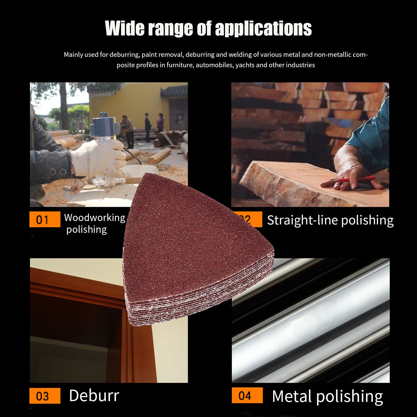 50Pcs 80mm Triangular Hook and Loop Sandpaper Assortment - 40/60/80/120/180 Grit Multi-Tool Sanding Pads for 3-1/8