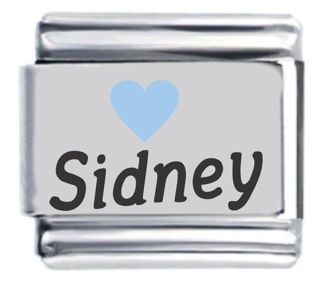 Sidney Light Blue Heart Laser Engraved Italian Charm Link Bracelet - Personalized Name Jewelry Gift for Women, Best for Valentine's Day, Anniversary & Birthday Presents