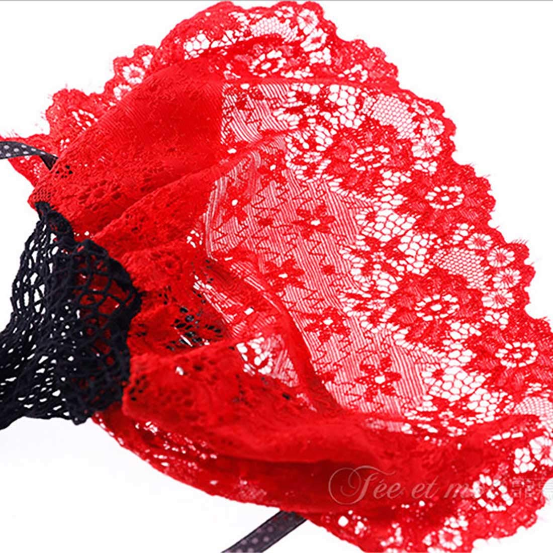 Sexy Women's Lace Top Fishnet Thigh High Stockings - Vintage Back Lace Up Sheer Mesh Stockings for Lingerie (Red & Black) | Perfect for Valentine's Day, Boudoir Photography & Role Play Costumes