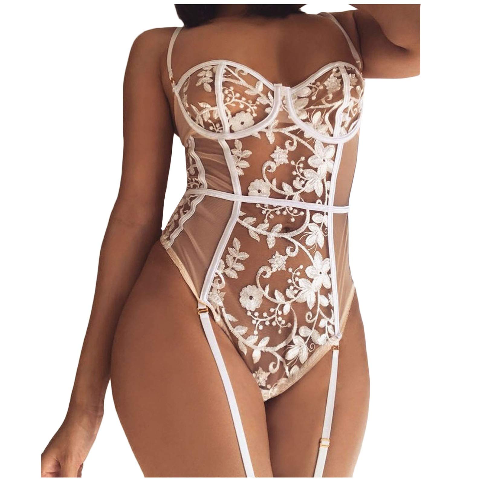 Sexy Lace Backless Bodysuit - Plus Size Women's Lingerie with Garter Straps | Comfortable Sleepwear & Jumpsuit for Date Night, Boudoir Photography & Romantic Occasions