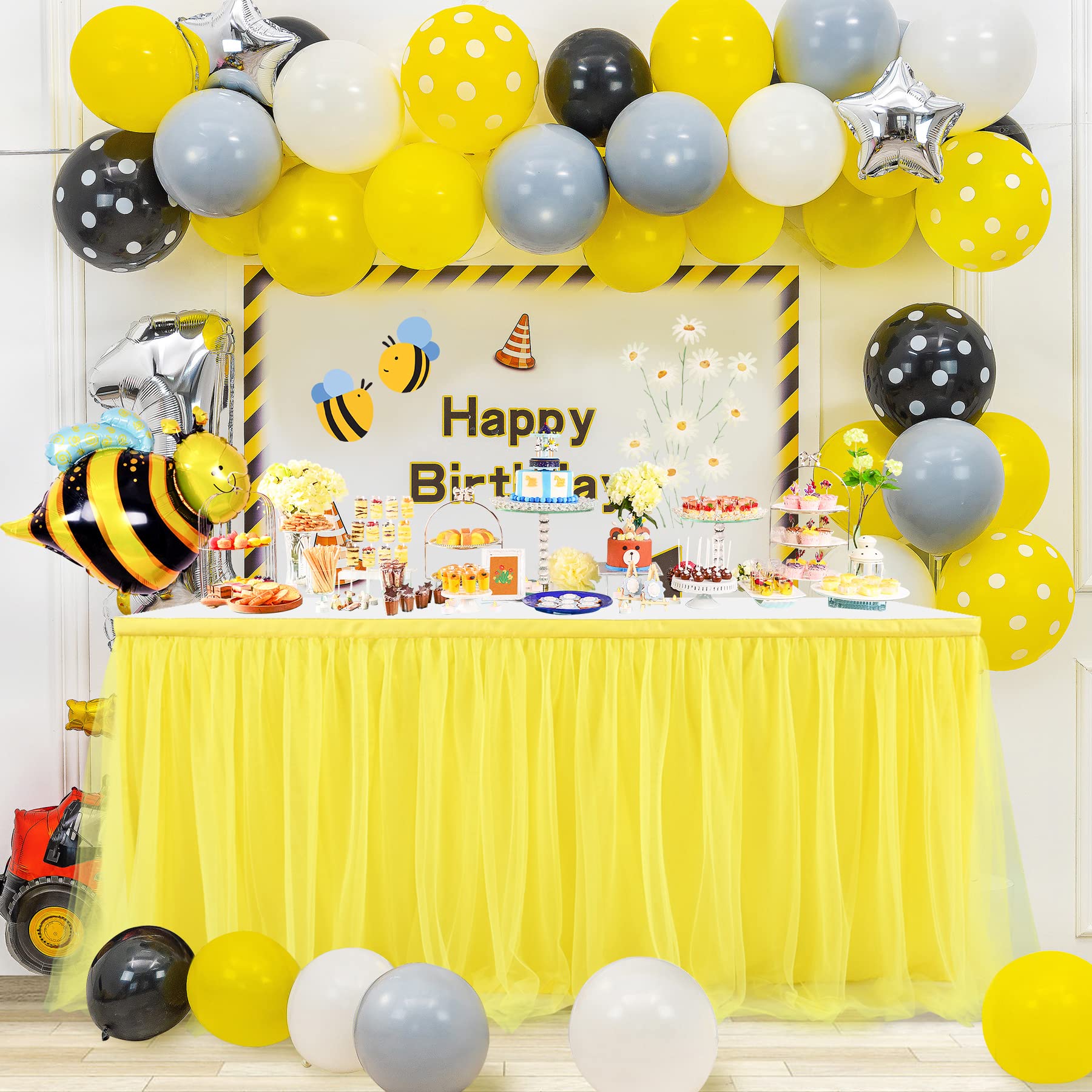 Suppromo Yellow Tulle Table Skirt - 6ft Ruffle Tutu Tablecloth for Rectangle & Round Tables | Perfect for Sunflower Birthday Parties, Lemonade Stands, Baby Showers, Wedding Cake & Dessert Table Decorations | Ideal for Indoor & Outdoor Events