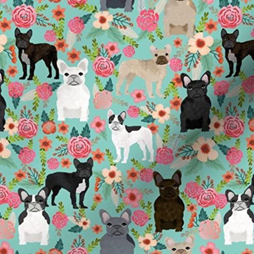 Frenchie Florals Cute French Bulldogs Printed Minky Fabric - Best Pet Bulldog Frenchies Design for Sewing, Baby Blankets & Quilt Backing | Soft Plush Fat Quarter Fabric for DIY Crafts, Home Decor & Gift Making