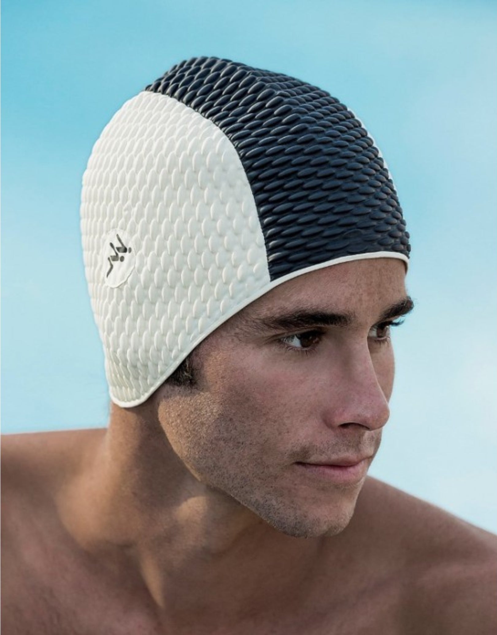 Two Tone Bubble Swim Cap - Silicone Swimming Cap for Women & Men - Waterproof & Comfortable for Pool, Lap Swimming & Training