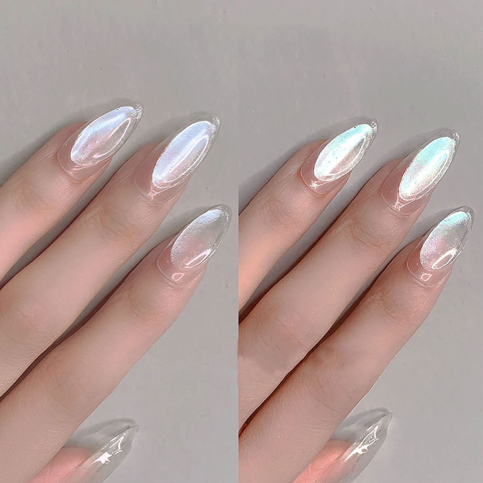 2 Boxes Pearl Nail Powder - Pearlescent White Nail Art Pigment with High Gloss Glitter & Holographic Ice Aurora Effect | DIY Chrome Powder for Home Manicure, Salon Nail Art Decoration | Perfect for Gel Polish, Acrylic Nails & Professional Nail Designs