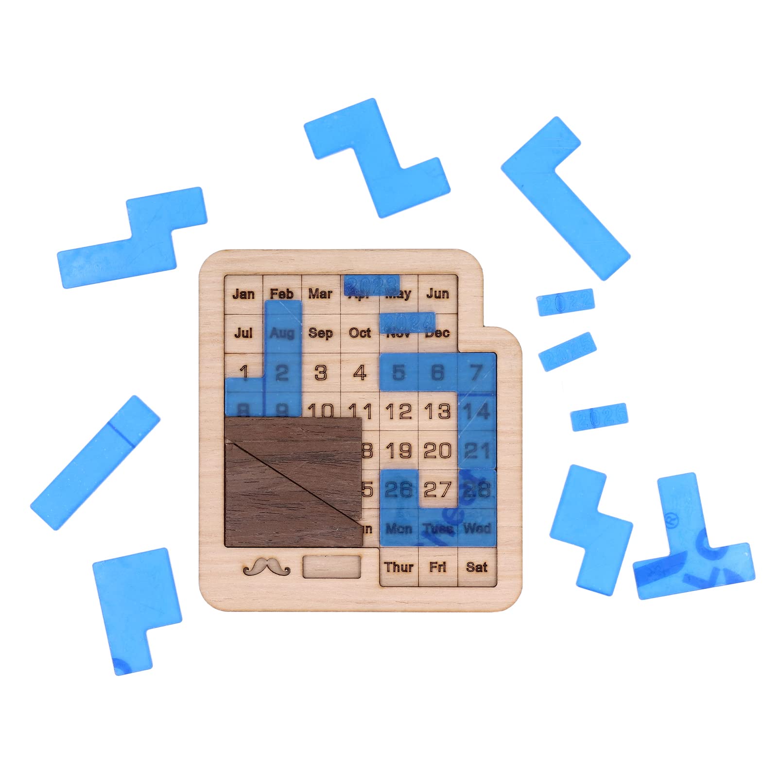 Shanrya Wooden Daily Calendar Puzzle - Portable Acrylic Birthday Gift for Home & Office - Fun Brain Teaser Game for Adults & Kids - Perfect for Desks, Gifts, and Family Game Nights (Blue)