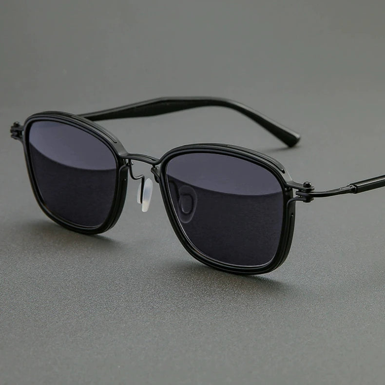 Black Unisex Full Rim Square Titanium Acetate Sunglasses - Lightweight UV Protection for Men & Women - Perfect for Driving, Beach, and Outdoor Activities