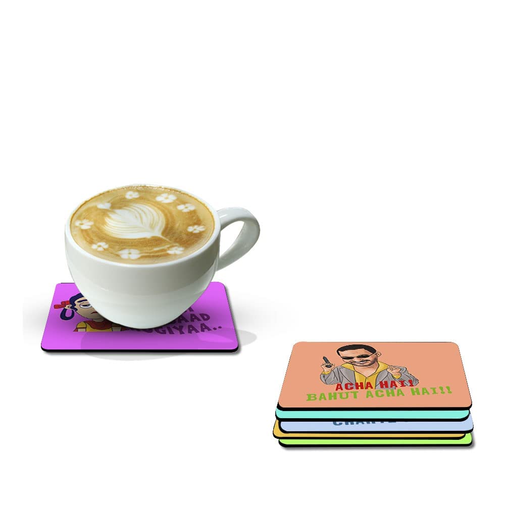 Printed MDF Wooden Coasters Set of 6 - Square Drink Coasters for Dining Table, Kitchen & Home Decor - Waterproof & Heat-Resistant for Coffee Cups, Wine Glasses & Hot Dishes - Perfect for Parties, Daily Use & Gift Giving